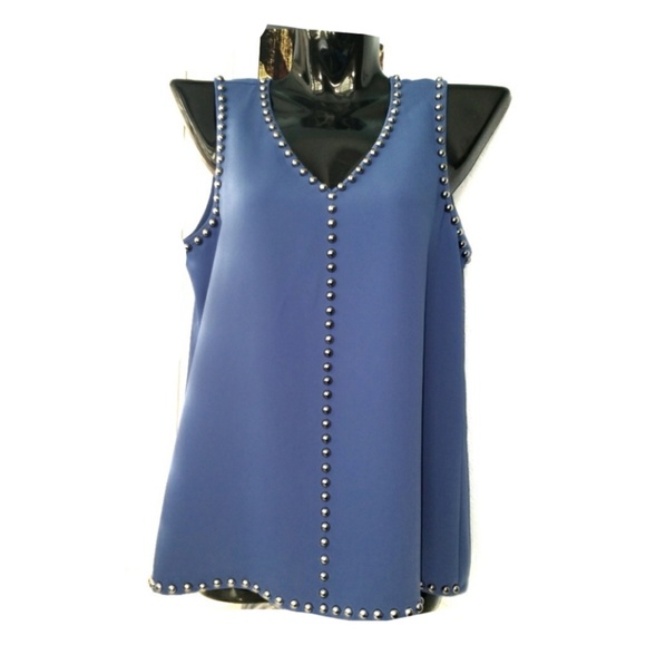 Alfani Tops - ALFANI Powder Blue Stud Short Sleeve Top Blouse